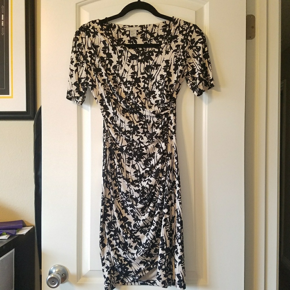 H&M black and white floral wrap dress